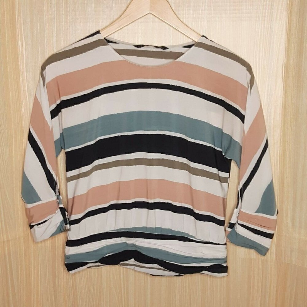 Zara Basic Watercolor Striped Blouse With Pleating